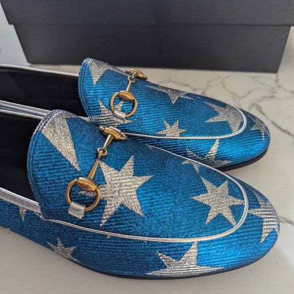Gucci Jordaan Star Lurex Loafer Blue Glitter Metallic size 38 NEW - Picture 5 of 12